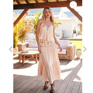 NWT Free People Crystal Cove Set Linen/Peach Boho Zach Bryan Outfit M